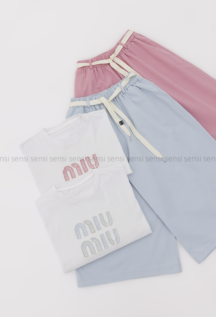 ست تیشرت شلوارکMIUMIUتیکه دوزی کد1006221